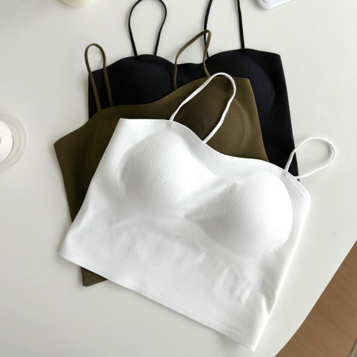 女士內衣無鋼圈一體式乳膠內杯防止走光綿綸美背吊帶胸罩