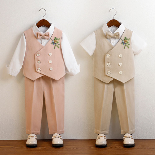 兒童禮服春裝新款英倫紳士馬甲套裝男童花童婚禮服寶寶周嵗演出服