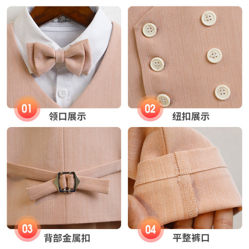 兒童禮服春裝新款英倫紳士馬甲套裝男童花童婚禮服寶寶周嵗演出服