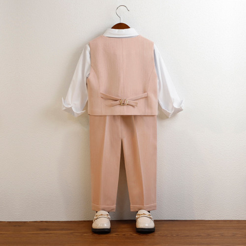 兒童禮服春裝新款英倫紳士馬甲套裝男童花童婚禮服寶寶周嵗演出服