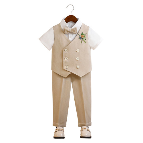 兒童禮服春裝新款英倫紳士馬甲套裝男童花童婚禮服寶寶周嵗演出服