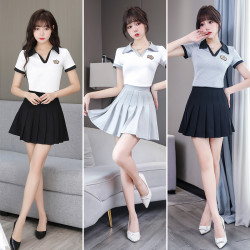 洗浴桑拿按摩技師服顯瘦百褶裙沐足工衣--8220百褶裙套裝
