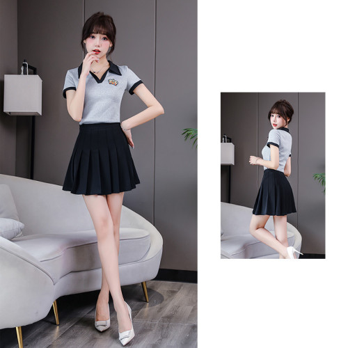洗浴桑拿按摩技師服顯瘦百褶裙沐足工衣--8220百褶裙套裝