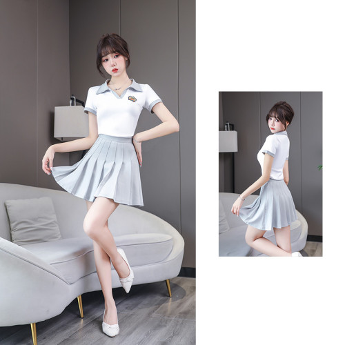 洗浴桑拿按摩技師服顯瘦百褶裙沐足工衣--8220百褶裙套裝