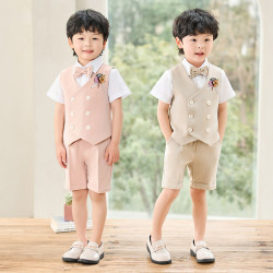 兒童西裝夏款韓版馬甲套裝男童六一主持演出服寶寶周嵗花童婚禮服