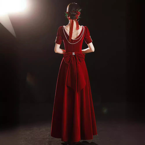 敬酒服新娘2025新款結婚禮服小個子訂婚連衣裙紅色絲絨氣質高級感