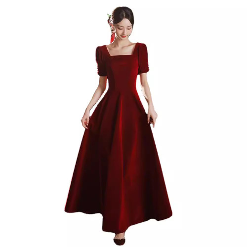 敬酒服新娘2025新款結婚禮服小個子訂婚連衣裙紅色絲絨氣質高級感