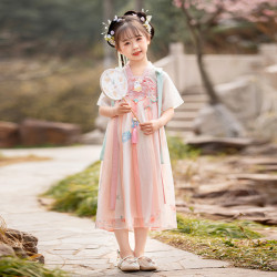 漢服女童古裝女孩超仙風連衣裙夏款兒童古風唐裝秋季女童漢服