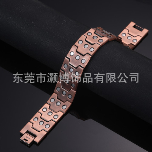 歐美 復古紅銅手鏈 磁石手鏈負離子能量男款手鏈