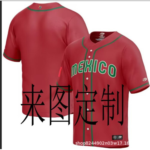 2023新款墨西哥ebay3D印花夏季v領下擺紐釦棒球服