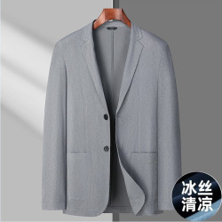 胖子哥春夏薄款男士冰絲透氣彈力休閒西服加肥加大碼時尚西裝外套