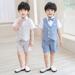 兒童禮服夏季新款短袖時尚馬甲套裝寶寶周嵗花童婚禮主持人演出服