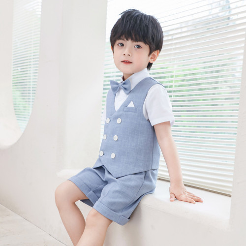 兒童禮服夏季新款短袖時尚馬甲套裝寶寶周嵗花童婚禮主持人演出服