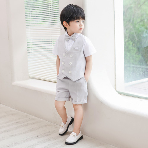 兒童禮服夏季新款短袖時尚馬甲套裝寶寶周嵗花童婚禮主持人演出服