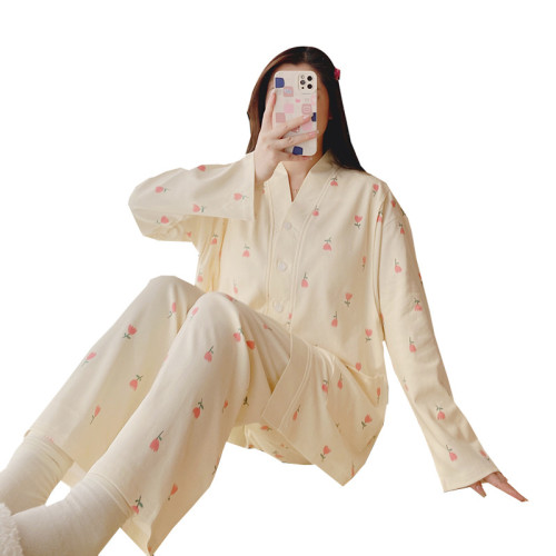 帶胸墊月子服春秋款5月份6棉質産後哺乳期外穿夏季孕婦喂奶家居服