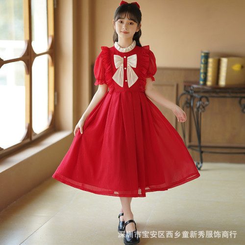 女童連衣裙夏季長款禮服新款超仙公主裙中大兒童韓版短袖雪紡夏裝