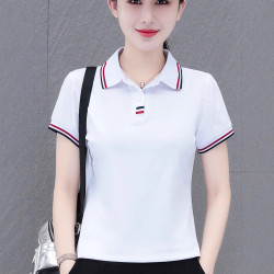 翻領夏裝短袖t恤女白色POLO衫夏季大碼女裝遮肚光板打底