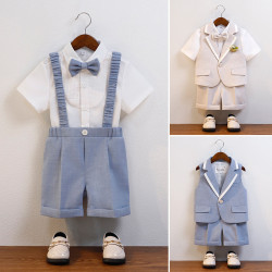 男童禮服夏款馬甲短袖套裝兒童西裝花童周嵗西服主持鋼琴演出服