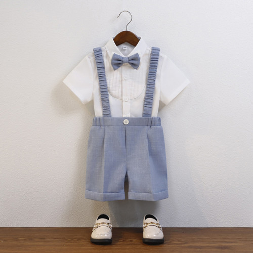 男童禮服夏款馬甲短袖套裝兒童西裝花童周嵗西服主持鋼琴演出服