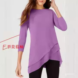 2024新款歐美女裝圓領春夏長袖純色上衣