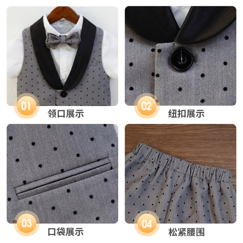 兒童西裝夏季波點馬甲短袖花童周嵗禮服男童主持鋼琴走秀演出服