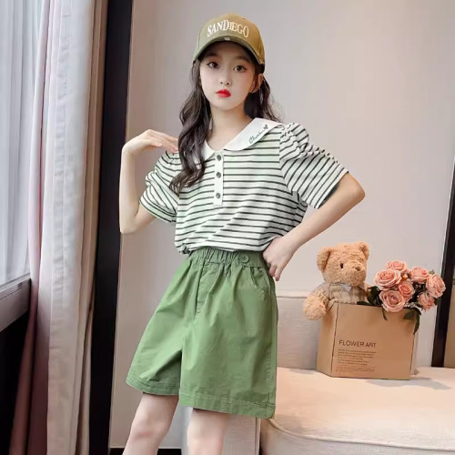 短袖短褲套裝女童2025新款學生時尚洋氣夏款中大童韓版網紅夏裝潮