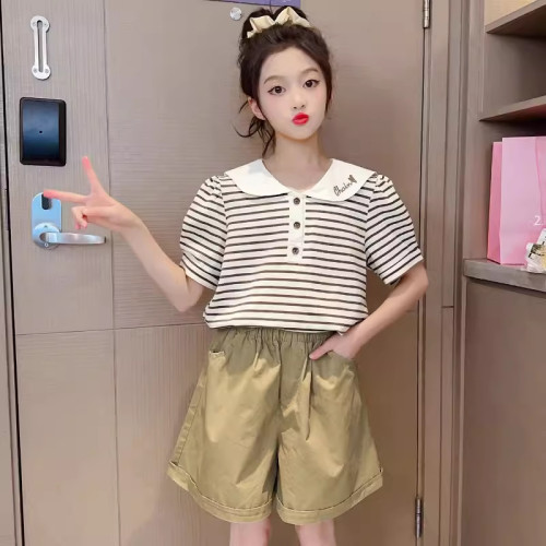短袖短褲套裝女童2025新款學生時尚洋氣夏款中大童韓版網紅夏裝潮