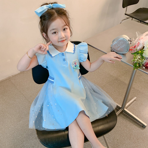 女童愛莎公主裙2025夏季新款洋氣兒童寶寶短袖連衣裙小女孩polo裙