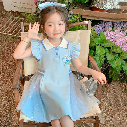 女童愛莎公主裙2025夏季新款洋氣兒童寶寶短袖連衣裙小女孩polo裙
