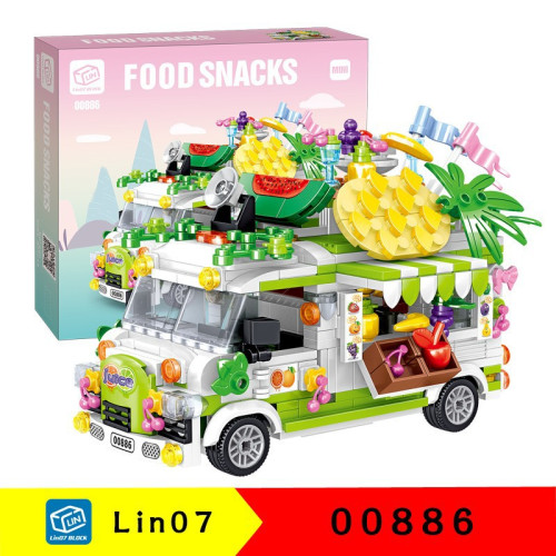 哲高00886-00891積木冰淇淋漢堡車餐車迷你創意模型益智拼裝玩具