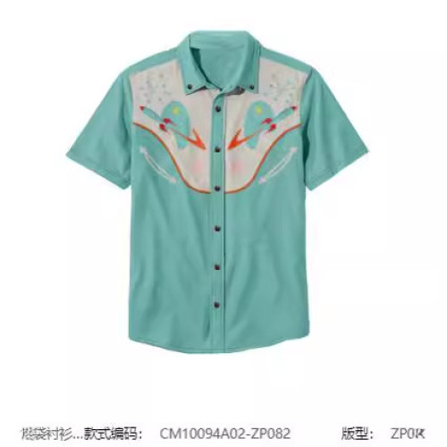 2024夏威夷休閒沙灘男士新款圖案ZP082翻領短袖無口袋純棉襯衫