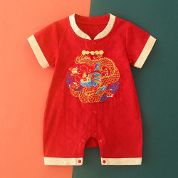 龍年嬰兒哈衣爬服連體衣夏季新款薄款寶寶抓周服國風百天擺酒6283
