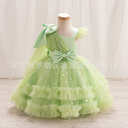 女童禮服公主裙女孩六一主持人演出表演服裝披肩小衆設計感連衣裙