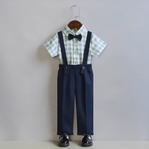 男寶寶背帶褲周嵗禮服夏新款嬰幼兒生日一嵗抓周小西裝兒童演出服