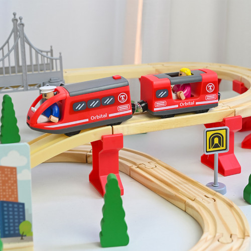 益智早教木製寶寶動手拼接場景模擬小火車軌道玩具72