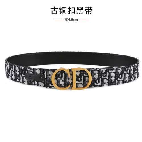 男士皮帶3.8cm時尚平紋荔枝紋簡約布帶皮帶字母cd釦頭腰帶
