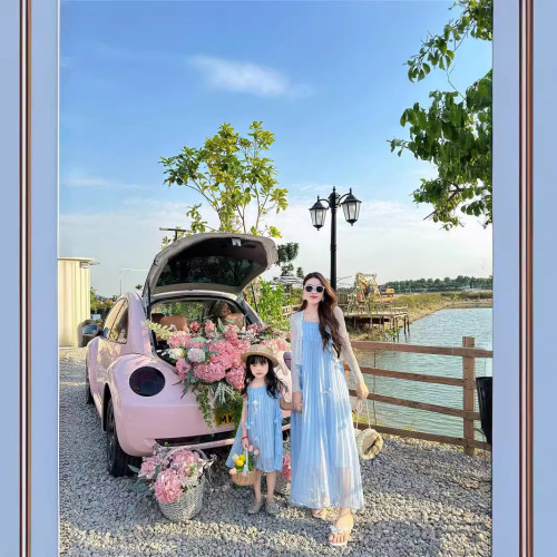韓國花朵吊帶親子連衣裙三亞海邊度假長裙夏季母女裝沙灘裙仙女裙