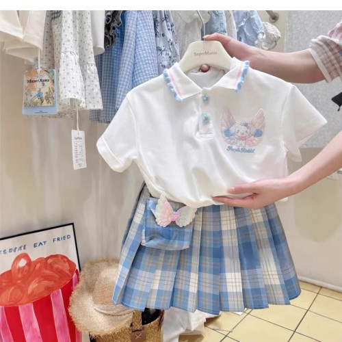 女童jk套裝夏季新款網紅女孩連衣裙庫洛米衣服兒童學院風百褶裙子