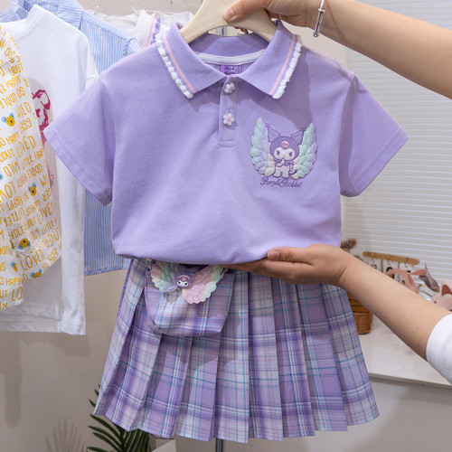 女童jk套裝夏季新款網紅女孩連衣裙庫洛米衣服兒童學院風百褶裙子