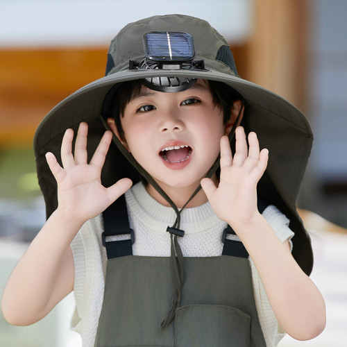 兒童可充電太陽能風扇帽子大披肩防曬遮陽帽子男孩夏季戶外涼帽女