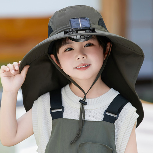 女童太陽能風扇帽可充電大風力大披肩遮陽帽夏天沙灘爬山帽子男孩