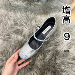 亮片銀色粗跟加內增9cm拼色瑪麗珍一字帶時尚氣質淺口女高跟鞋