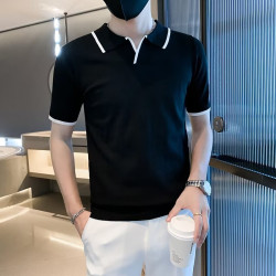 輕奢翻領polo衫男商務百搭修身微彈體恤夏季透氣時尚針織短袖T恤