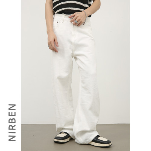nirben牛仔|直筒休閒牛仔褲男cityboy潮牌純色寬松垂感百搭長褲