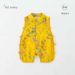 男寶寶夏天爬服嬰兒風琵琶服無袖連體衣中式國風漢服薄款衣服