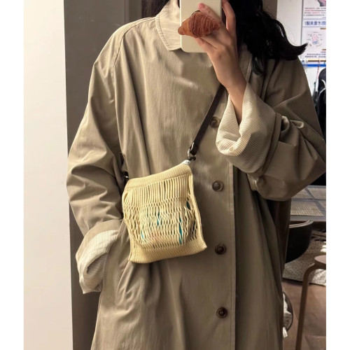 Dennies新品網紅同款時尚大小中網兜凹造型設計撞色單肩斜後背包包