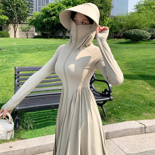 防曬衣女長款全身夏季新款防紫外防曬服連衣裙收腰長裙薄外套開衫