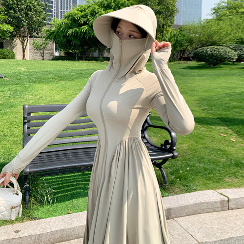 夏季輕薄2024新款全身防紫外線防曬服長款收腰冰絲防曬衣裙女修身
