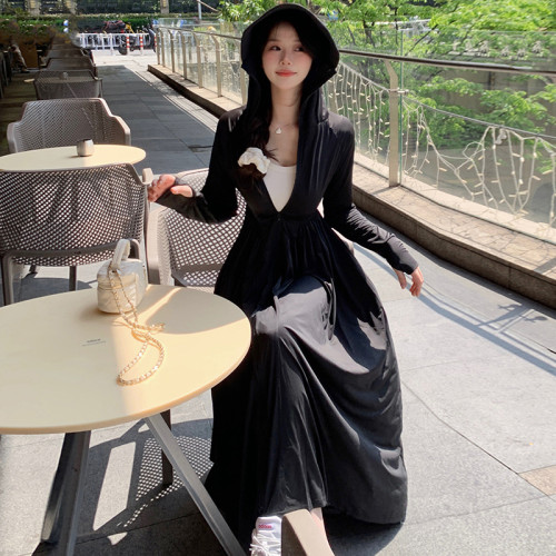 夏季輕薄2024新款全身防紫外線防曬服長款收腰冰絲防曬衣裙女修身