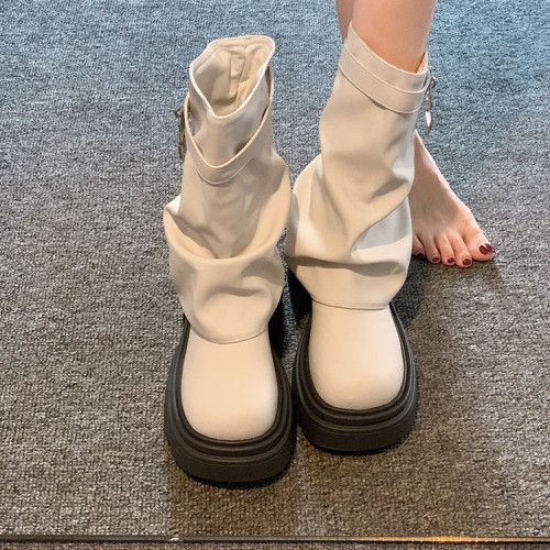 網紅短筒馬丁靴女款2025春季新款洋氣潮流辣妹復古百搭厚底褲管靴